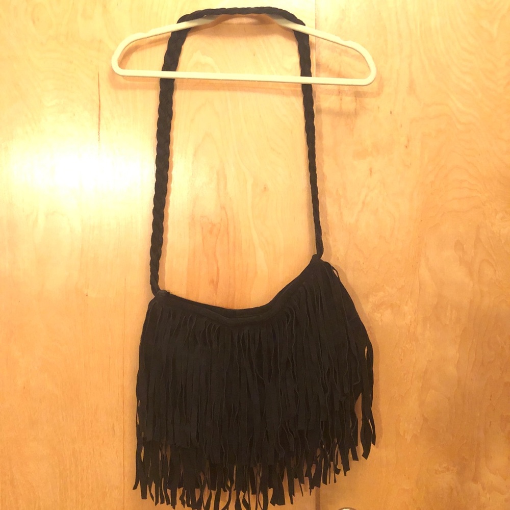 SCOOP NYC Suede Fringed Bag W/ Braided Strap